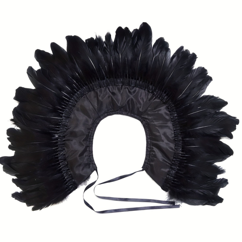 Средновековен костюм за вещица: пернат шал-наметало, жилетка, фалшив яка и дяволски рога – Хелоуин, за възрастни, пролет 2025