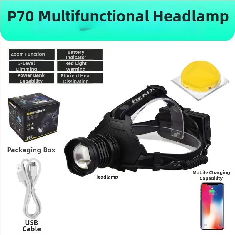 USB-laetav LED pealamp välitegevusteks, 30W, 3×18650, alumiiniumist sulam, veekindel, ulatus 200–500 m