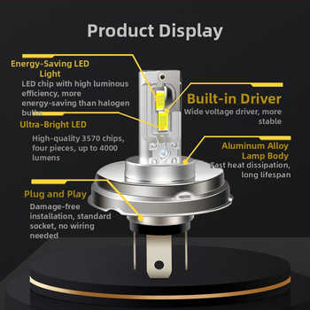LED мотоциклетни фарове H4 P45T, светлинен източник 3570×4, мощност 21.6W, напрежение 12-18V, светлинен поток 4000 lm