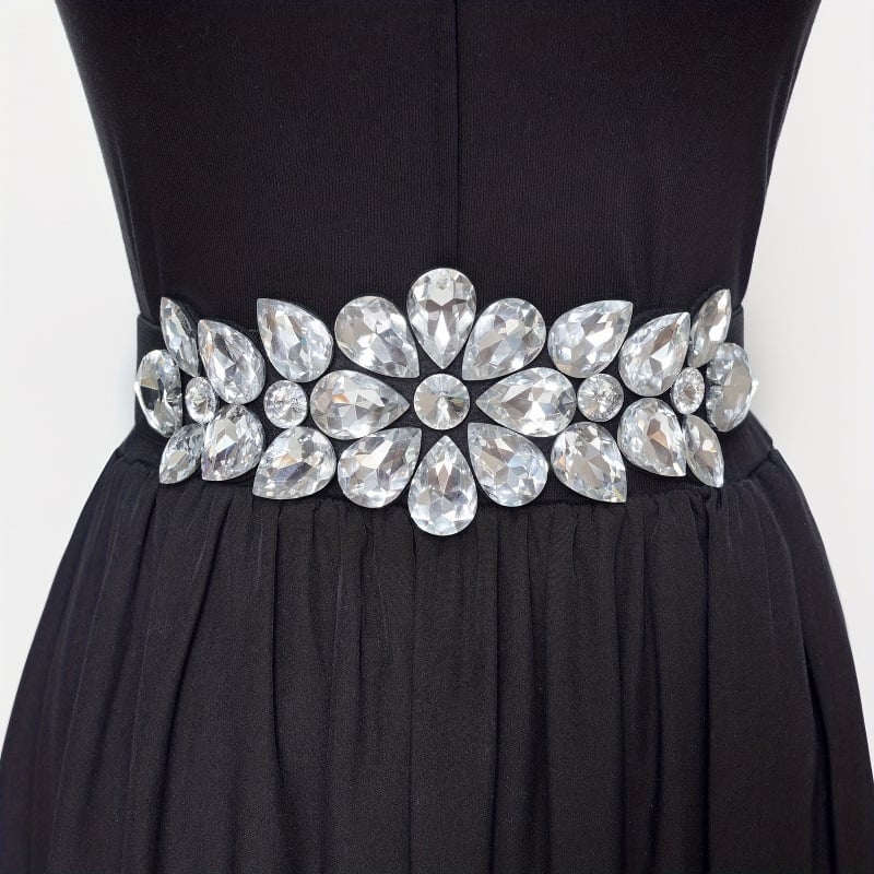 Ръчно нашит колан от велур с мънисти и PVC ролкова катарама