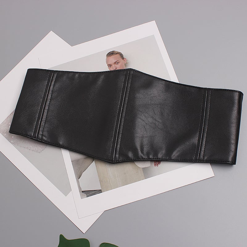 Centură de talie lată din piele sintetică pentru femei — accesoriu decorativ, elastic, pentru rochii și cămăși