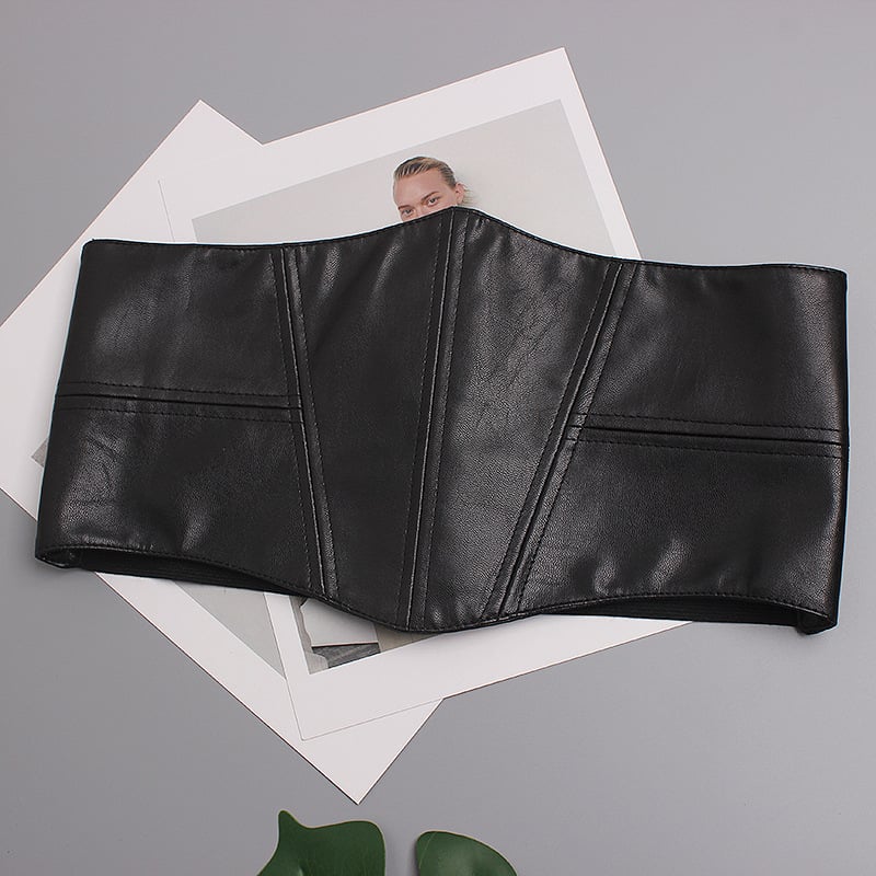 Centură de talie lată din piele sintetică pentru femei — accesoriu decorativ, elastic, pentru rochii și cămăși