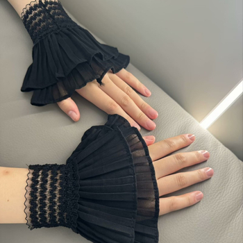 Женски полупалчени ръкавици от шифон и дантела с маншет, бродирани декоративни детайли, код на продукта H11