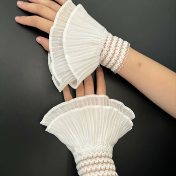 Женски полупалчени ръкавици от шифон и дантела с маншет, бродирани декоративни детайли, код на продукта H11