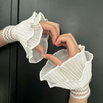 Женски полупалчени ръкавици от шифон и дантела с маншет, бродирани декоративни детайли, код на продукта H11