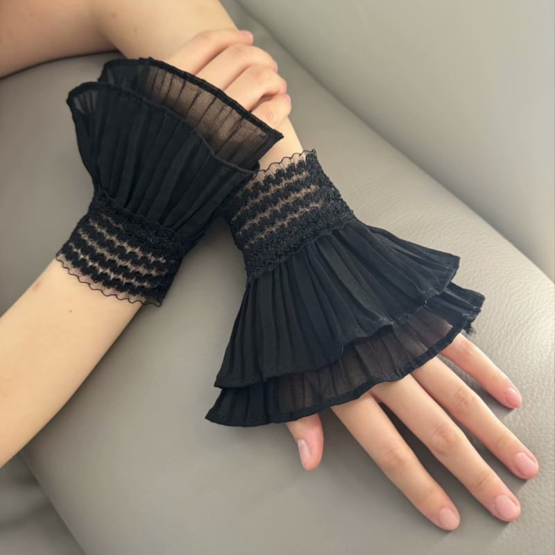 Женски полупалчени ръкавици от шифон и дантела с маншет, бродирани декоративни детайли, код на продукта H11