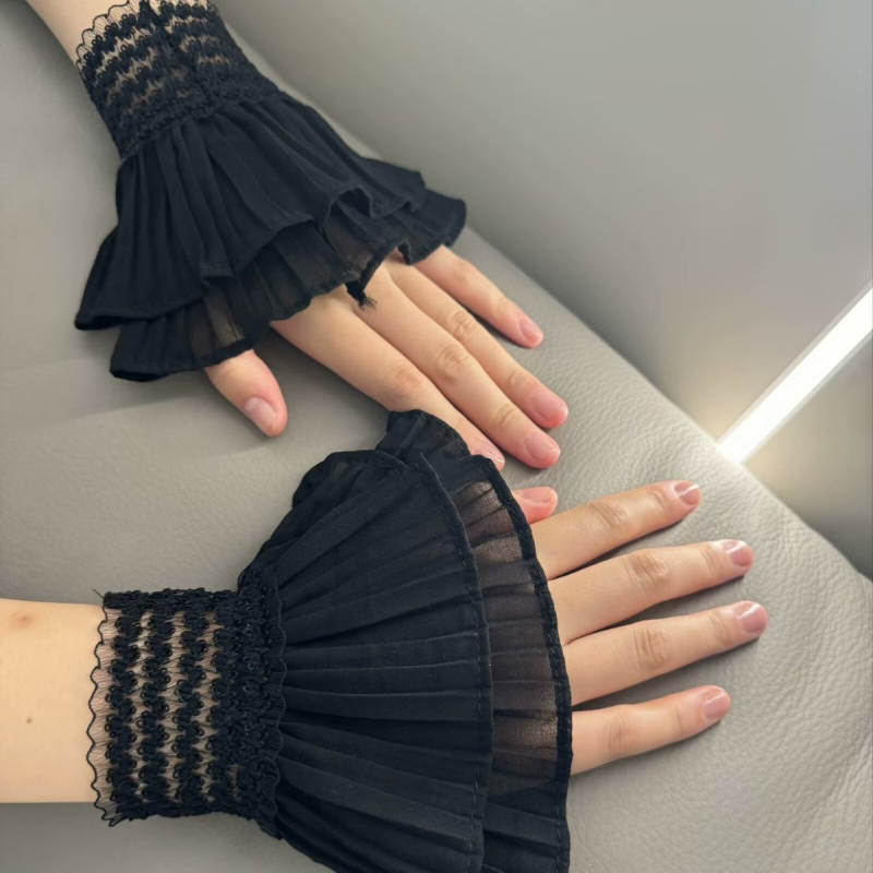 Женски полупалчени ръкавици от шифон и дантела с маншет, бродирани декоративни детайли, код на продукта H11