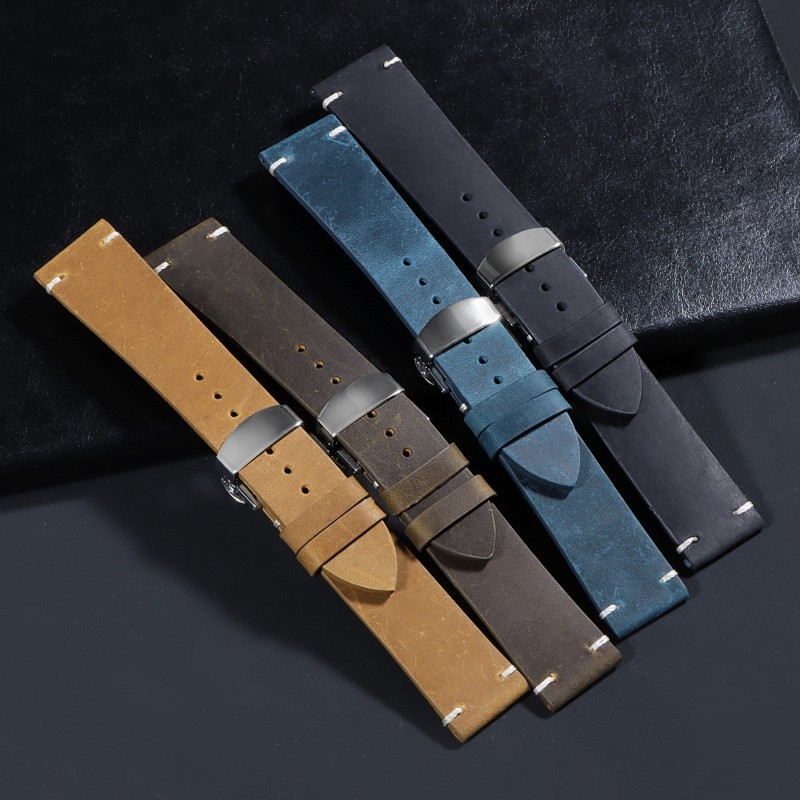 Ζώνη ρολογιού Langeley από γνήσιο δέρμα για Huawei GT2 με αγκράφα πεταλούδα, vintage λογοτεχνικό ρετρό στυλ