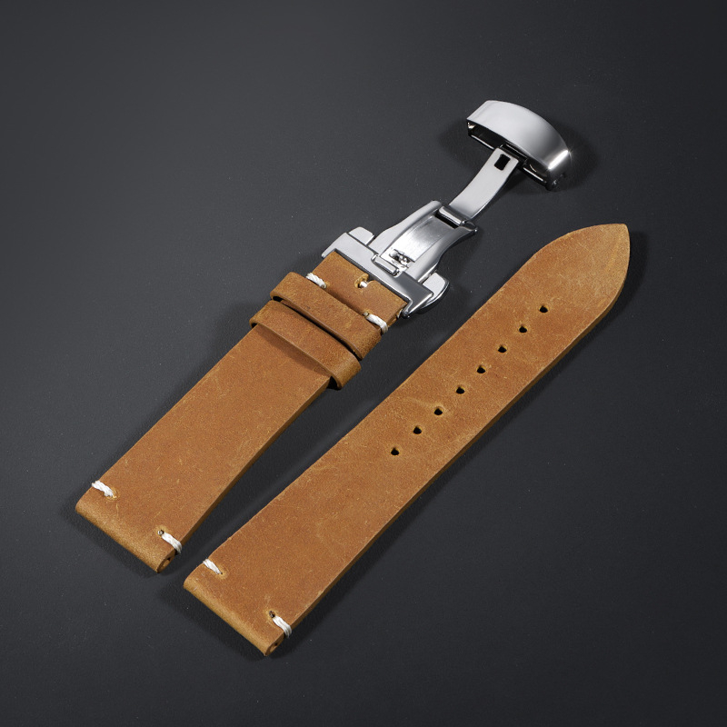 Langeley ehtne nahk kellarihm Huawei GT2 jaoks liblika klambriga, vintage kirjandusretro stiil