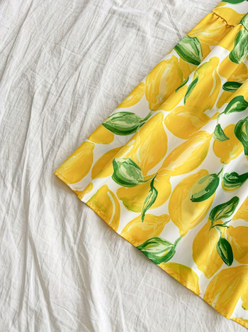 Висока талия, А‑линейна дълга миди пола с плодова шарка, полиестерна тъкан, ежедневен японско‑корейски стил