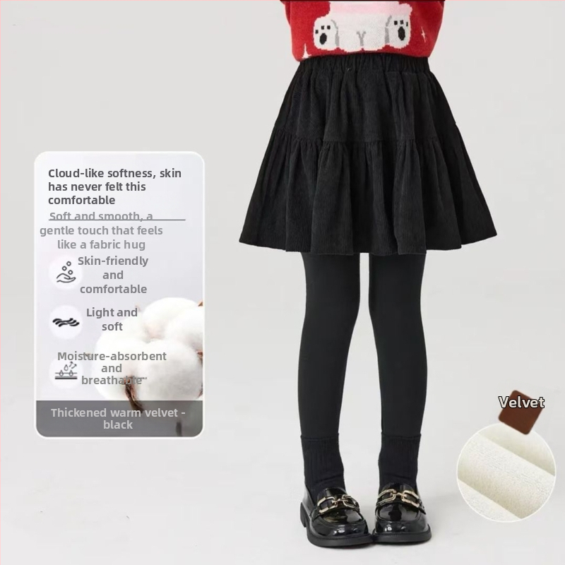 Tüdrukute talve püks-suvi fliso voodriga, võlts kaheosaline disain, puuvillane kangas, keskmine vöökoht, pehme töötlemine