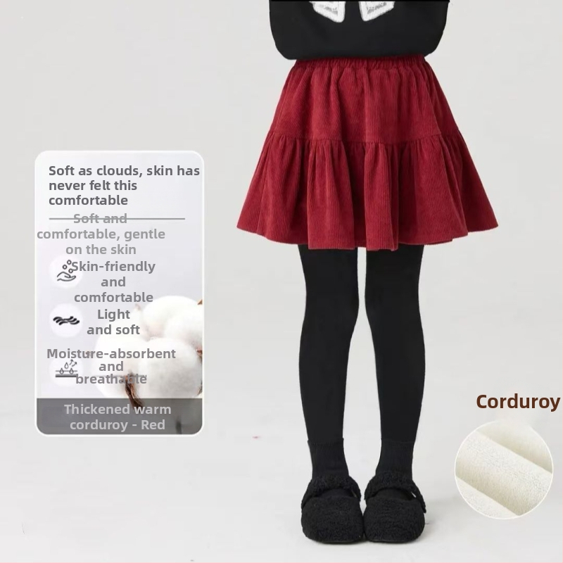 Tüdrukute talve püks-suvi fliso voodriga, võlts kaheosaline disain, puuvillane kangas, keskmine vöökoht, pehme töötlemine