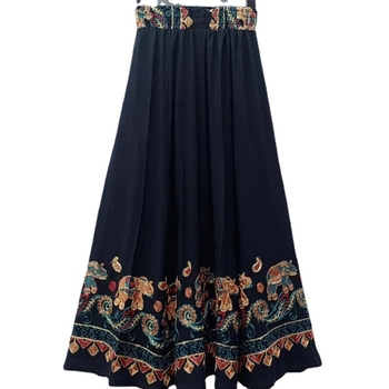 Етно стилова дълга пола А-линия с вишивка на слон, памук-лен микс, съдържание памук 50-70%, коноп <30%, Пролет 2023