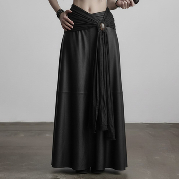 Пола с презрамки от PU кожа, A-Line дълга - мрачно готик уличен стил, полиестер 50-70%, есен 2025