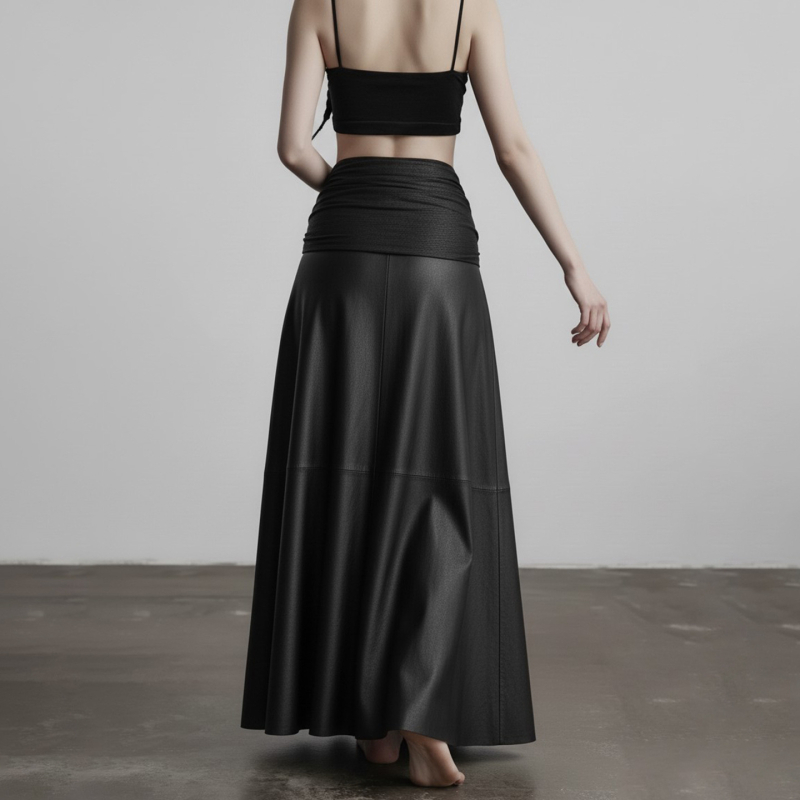 Пола с презрамки от PU кожа, A-Line дълга - мрачно готик уличен стил, полиестер 50-70%, есен 2025