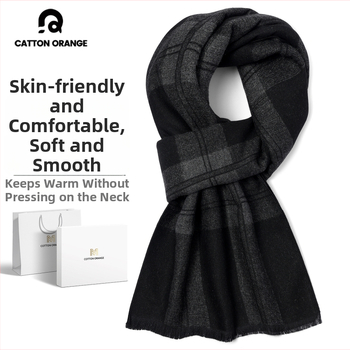 Meeste talvesall viskoosi kiududest, ruuduline muster, keskmise pikkusega, paks sooja jaoks, 2025 talv