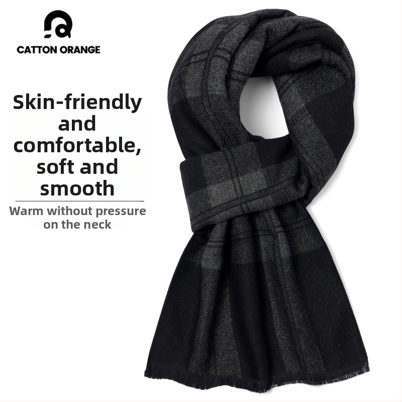 Meeste talvesall viskoosi kiududest, ruuduline muster, keskmise pikkusega, paks sooja jaoks, 2025 talv