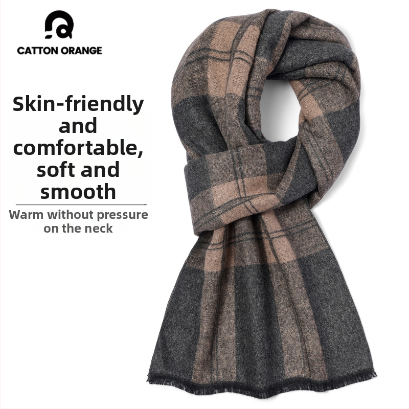 Meeste talvesall viskoosi kiududest, ruuduline muster, keskmise pikkusega, paks sooja jaoks, 2025 talv