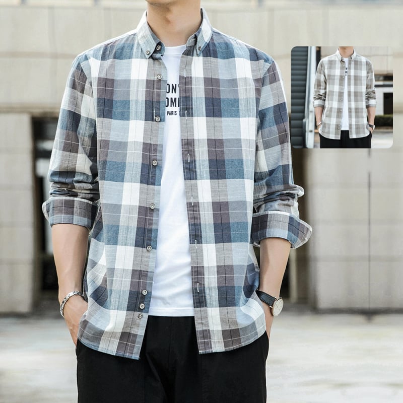 Puuvillane särk reversikaelaga, ruuduline muster, pikad varrukad, lihtne kardigan-stiil, 99% puuvill