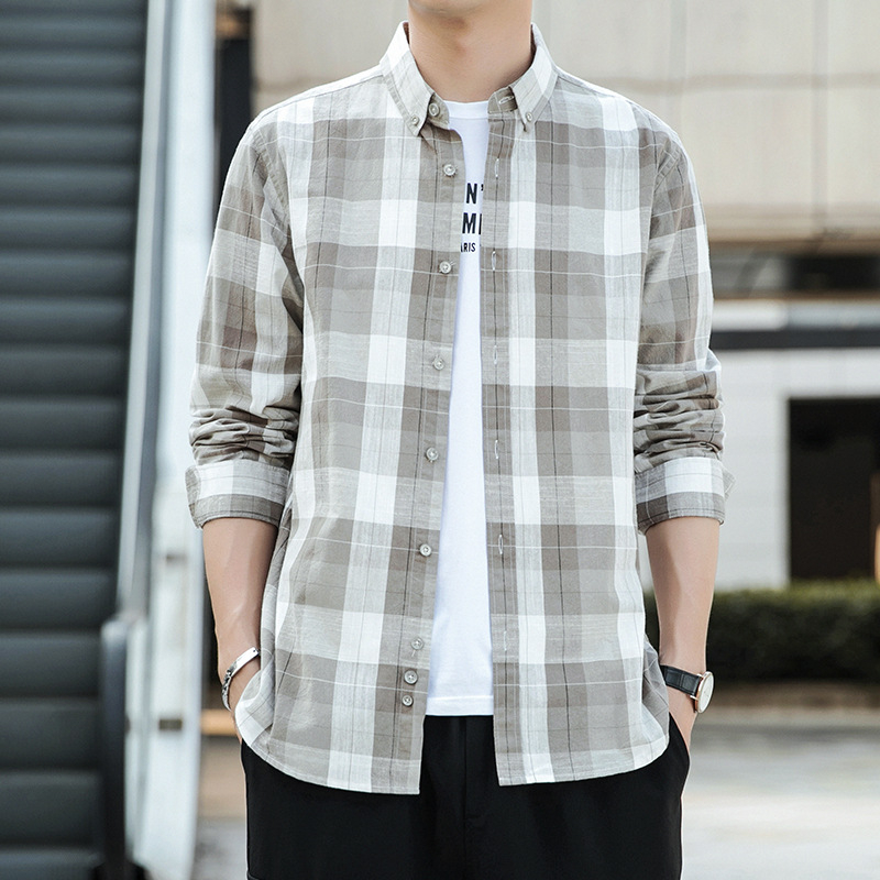 Puuvillane särk reversikaelaga, ruuduline muster, pikad varrukad, lihtne kardigan-stiil, 99% puuvill