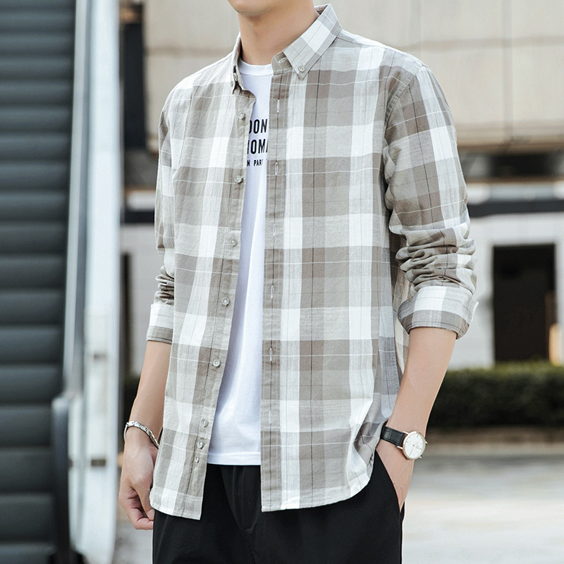 Puuvillane särk reversikaelaga, ruuduline muster, pikad varrukad, lihtne kardigan-stiil, 99% puuvill