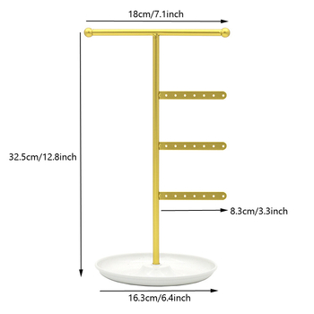 Стойка за бижута с метална тава в основата, настолен държач за обеци и колиета, разборна, с четири нива