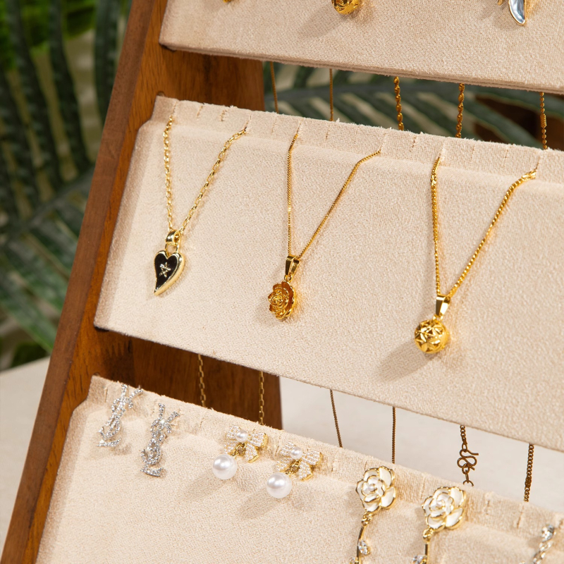 Вертикална витрина за бижута, 3 и 4 нива, древен дървен стил, Yiwu произход