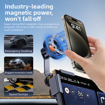 MagSafe auto tālruņa turētājs no alumīnija sakausējuma, spēcīgs magnets, snap-on uzstādīšana, daudz leņķu regulēšana EV vajadzībām (alumīnija sakausējums; MagSafe saderība; spēcīgs magnets; snap-on uzstādīšana; daudzleņķu regulēšana)