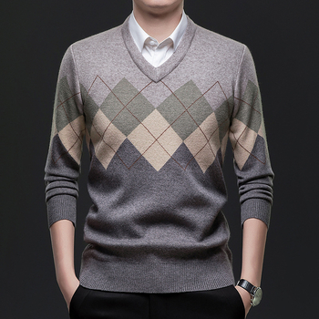 Meeste paksu kudumiga V-kaelusega džemprit, värviliste plokkide disain, pikkade varrukatega, talv 2025