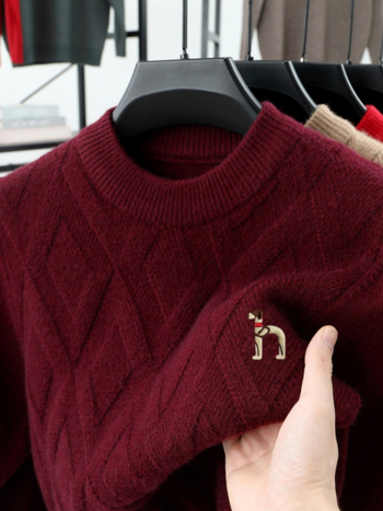 Мъжки пуловер от 100% вълна, кръгла яка, дълги ръкави, дебела плетка, подходящ за пролет и есен