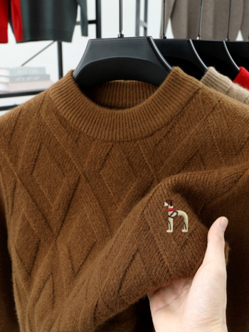 Мъжки пуловер от 100% вълна, кръгла яка, дълги ръкави, дебела плетка, подходящ за пролет и есен