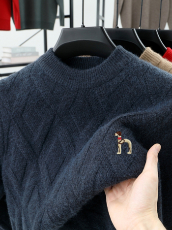 Мъжки пуловер от 100% вълна, кръгла яка, дълги ръкави, дебела плетка, подходящ за пролет и есен