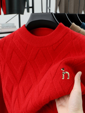 Мъжки пуловер от 100% вълна, кръгла яка, дълги ръкави, дебела плетка, подходящ за пролет и есен