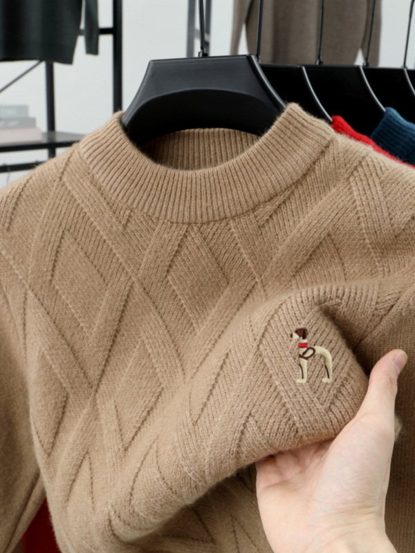 Мъжки пуловер от 100% вълна, кръгла яка, дълги ръкави, дебела плетка, подходящ за пролет и есен