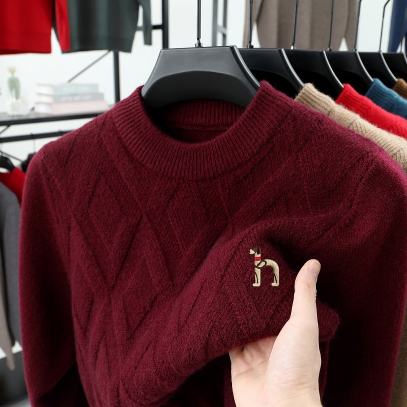 Мъжки пуловер от 100% вълна, кръгла яка, дълги ръкави, дебела плетка, подходящ за пролет и есен