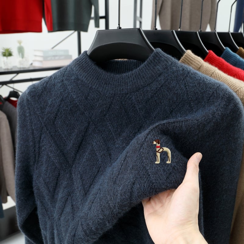 Мъжки пуловер от 100% вълна, кръгла яка, дълги ръкави, дебела плетка, подходящ за пролет и есен