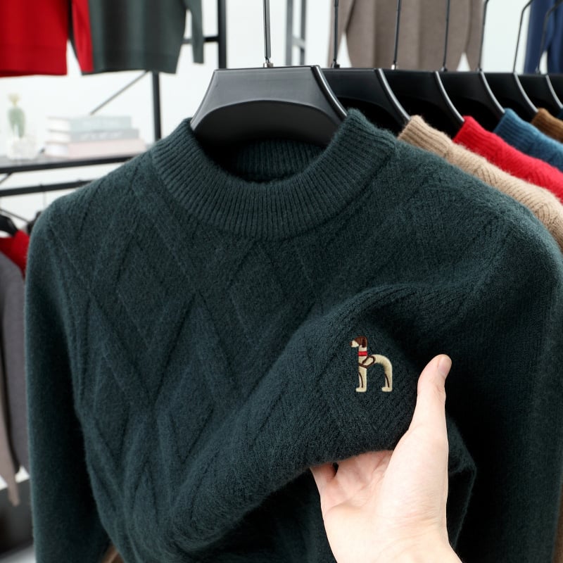 Мъжки пуловер от 100% вълна, кръгла яка, дълги ръкави, дебела плетка, подходящ за пролет и есен