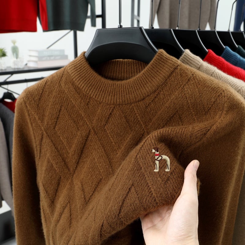 Мъжки пуловер от 100% вълна, кръгла яка, дълги ръкави, дебела плетка, подходящ за пролет и есен