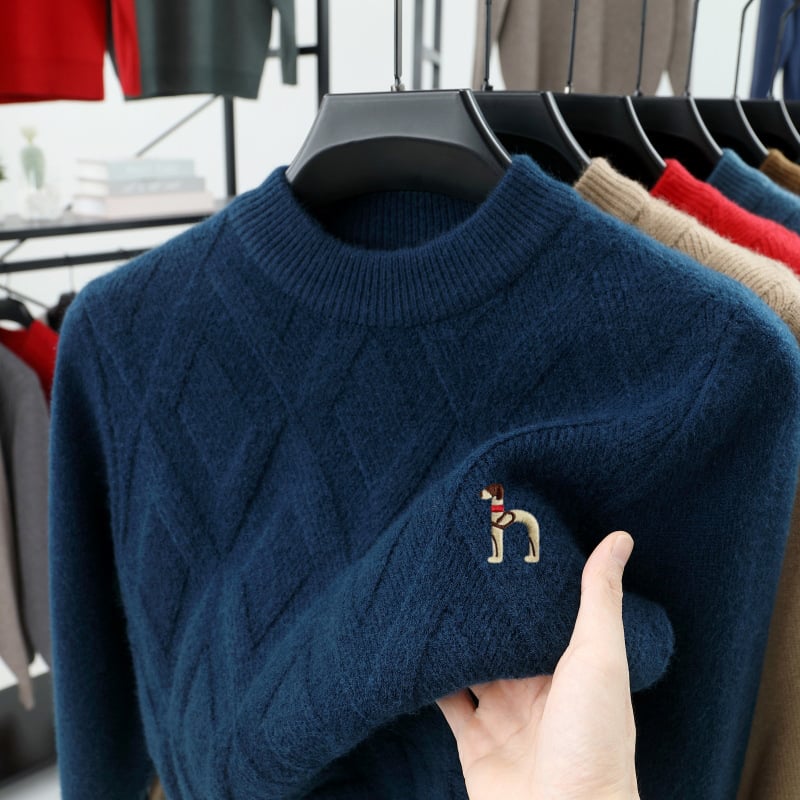 Мъжки пуловер от 100% вълна, кръгла яка, дълги ръкави, дебела плетка, подходящ за пролет и есен