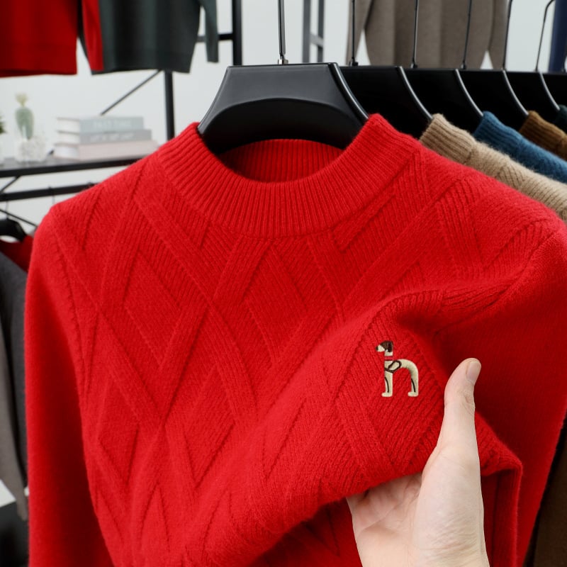 Мъжки пуловер от 100% вълна, кръгла яка, дълги ръкави, дебела плетка, подходящ за пролет и есен