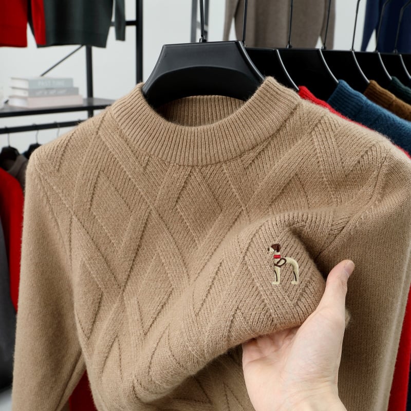 Мъжки пуловер от 100% вълна, кръгла яка, дълги ръкави, дебела плетка, подходящ за пролет и есен