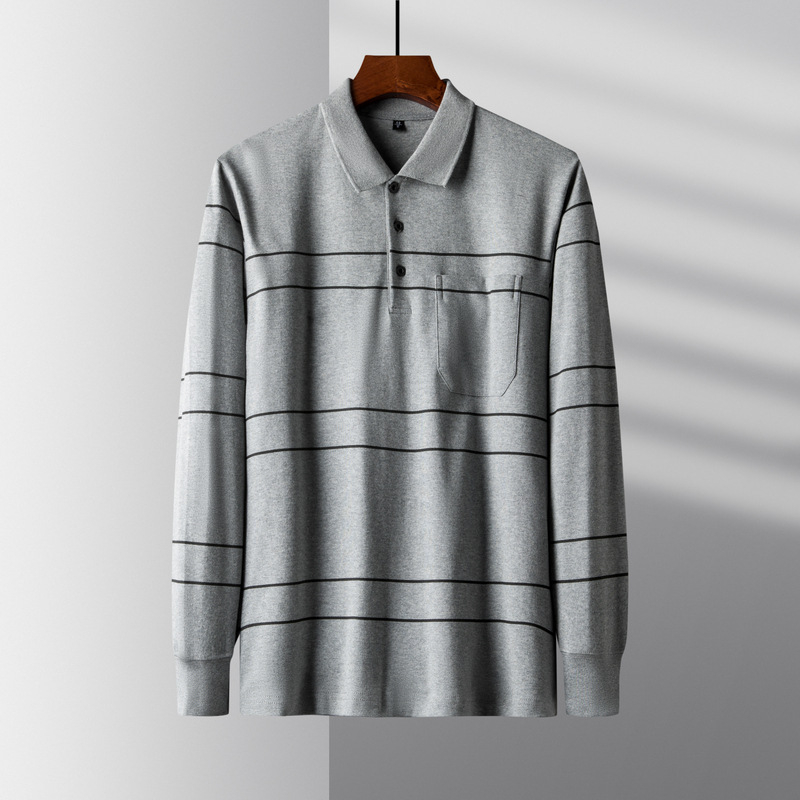 Μακρυμάνικη βαμβακερή πόλο μπλούζα με γιακά, ριγέ, άνετη γραμμή