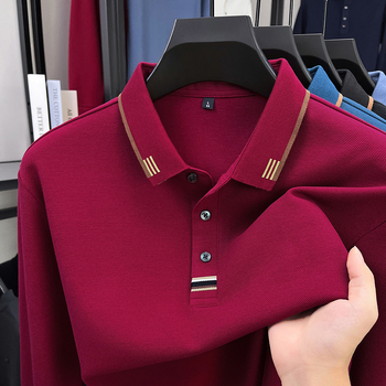 Мъжко поло с дълги ръкави, мерсеризиран памук (96%+), с бродерия, свободна кройка