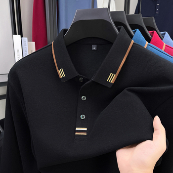 Мъжко поло с дълги ръкави, мерсеризиран памук (96%+), с бродерия, свободна кройка