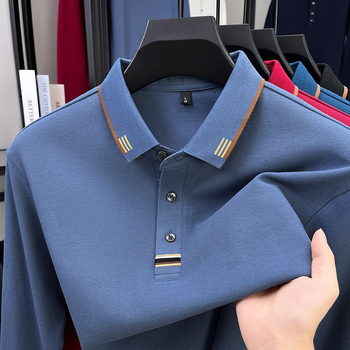 Мъжко поло с дълги ръкави, мерсеризиран памук (96%+), с бродерия, свободна кройка