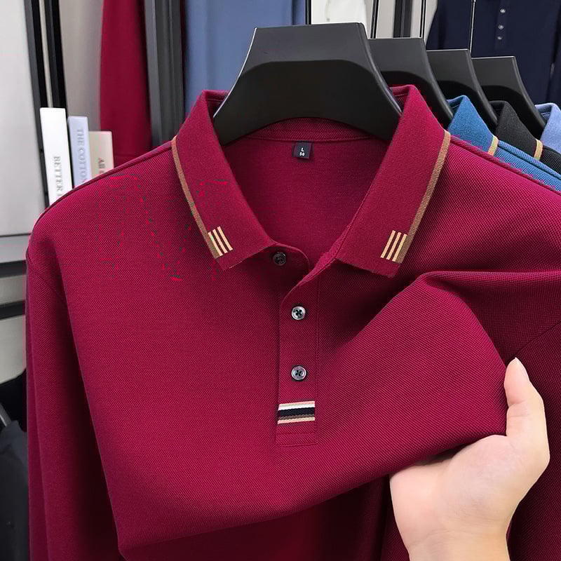 Мъжко поло с дълги ръкави, мерсеризиран памук (96%+), с бродерия, свободна кройка