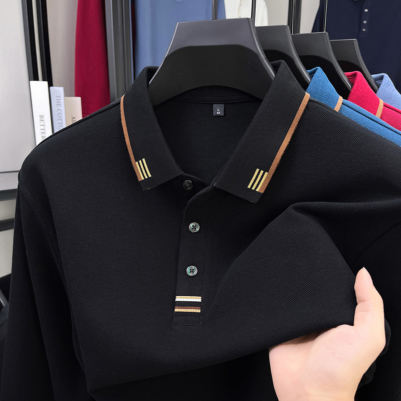 Мъжко поло с дълги ръкави, мерсеризиран памук (96%+), с бродерия, свободна кройка