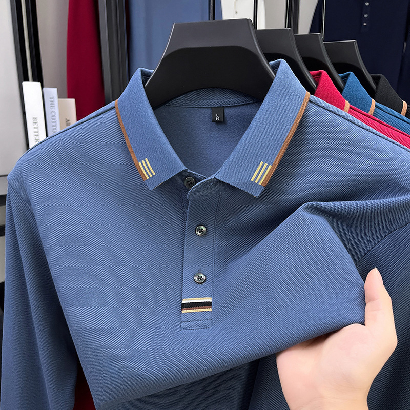 Мъжко поло с дълги ръкави, мерсеризиран памук (96%+), с бродерия, свободна кройка