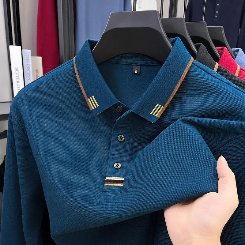 Мъжко поло с дълги ръкави, мерсеризиран памук (96%+), с бродерия, свободна кройка