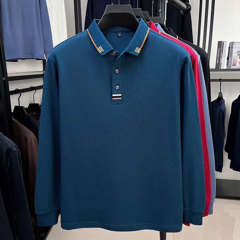 Мъжко поло с дълги ръкави, мерсеризиран памук (96%+), с бродерия, свободна кройка